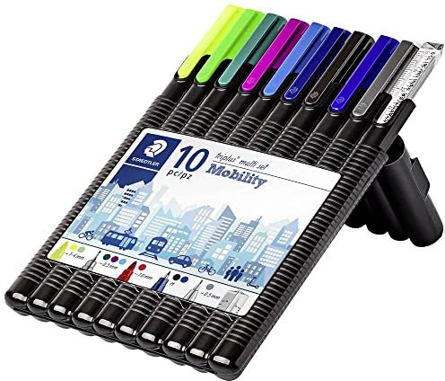 STAEDTLER Schreibset triplus multi set Mobility, enthält Kugelschreiber, Druckbleistift, verschiedene Marker und Lineal, 10 ausgewählte Schreibgeräte in aufstellbarer STAEDTLER Box, 34 SB10MS