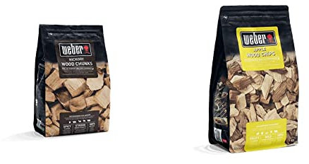 Weber 17619 - Trozos De Leña Para Ahumar - Hickory + 17621 - Saco De Virutas Para Ahumar - Manzano