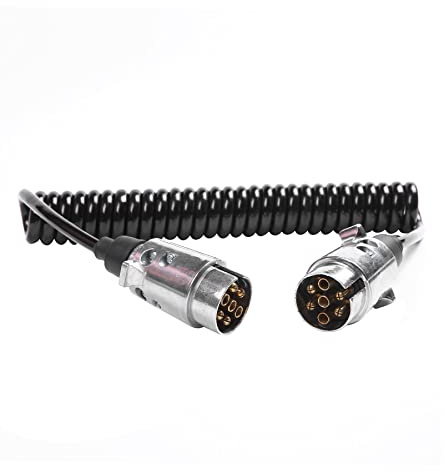 SPARKMOTO Cable de extensión en Espiral del Remolque con enchufes metálicos Remolque de 7 Pines, Cable de extensión 7 Pines de 2.6m para Remolque, Caravana, Autocaravana,Cumple con la Norma ISO 1724