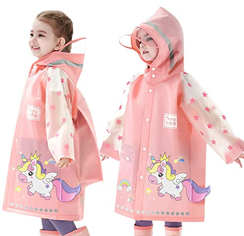 Fewlby Giacche Impermeabili Bambini Giacche da Pioggia Ragazzi Ragazze Poncho Impermeabile Cappotto di Pioggia con Cappuccio in cartone animato Mantella Pioggia 1-14 Anni