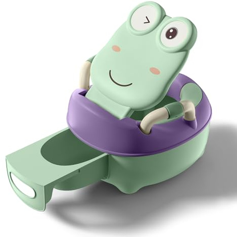 Aufun Töpfchen Baby Toilette Toilettensitz, Baby Potty, Toilettentrainer mit Griffe für Kleinkinder, weiches PU-Kissen, Babytopf Anti-Spritzschutz, erste Toilette, Cartoon Deckel (Grün, Typ A)