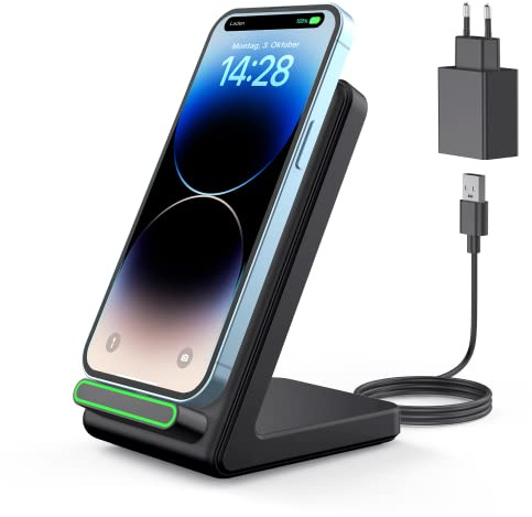 Ciyoyo Chargeur sans fil 18 W, base de charge inductive pour téléphone portable Qi, compatible avec iPhone 14/13/12/11 Pro Max/Pro/mini/X/8/8 Plus, Galaxy S22/S22 Ultra/S21/S/Small 10