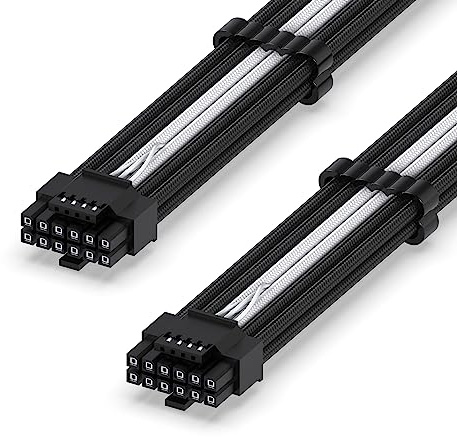 EZDIY-FAB 16AWG PCI-e 5.0 12VHPWR PSU Sleeved Kabel,600W 12+4 Pin Stecker auf 12+4 Pin Stecker Kabel für RTX 3090Ti/4070Ti/4080/4090,60cm/23.62in-Schwarz Weiß