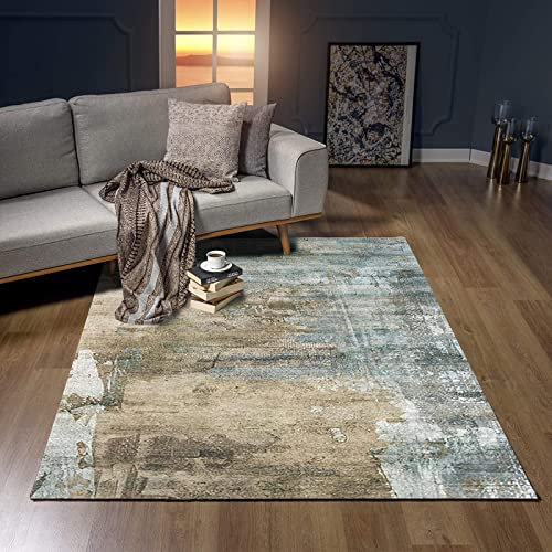 KeletiRug Alfombra Rectángulo, Suave, Grande, Antideslizante, Lavable, Adecuado para para habitación de los niños, salón Aguada y Tinta Abstracci贸n Gris Azulado, 160 X 280 cm