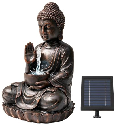 Gardenwize - Solar Powered Meditating Buddha with Bowl Water Feature and Battery Back Up, No Running Costs, With Pump | Made From Weatherproof Resin | Patio, Garden Decking Fountain