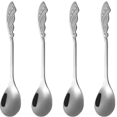 Ouliget Stainless Steel Coffee Dessert Spoon, Cute Demitasse Spoon for Stirring, Creative Flower Sugar Spoon, 4 Pieces
