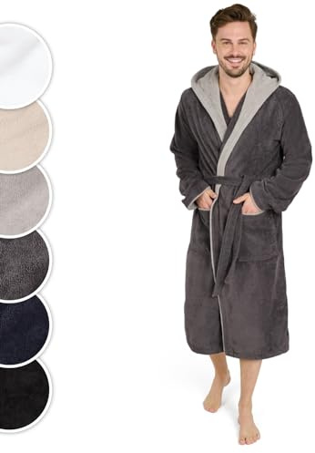 Blumtal Herren Bademantel Baumwolle 100% - OEKO-TEX zert. Morgenmantel mit Kapuze - Frottee & Velours - Sauna Bademantel in Anthrazit-Grau