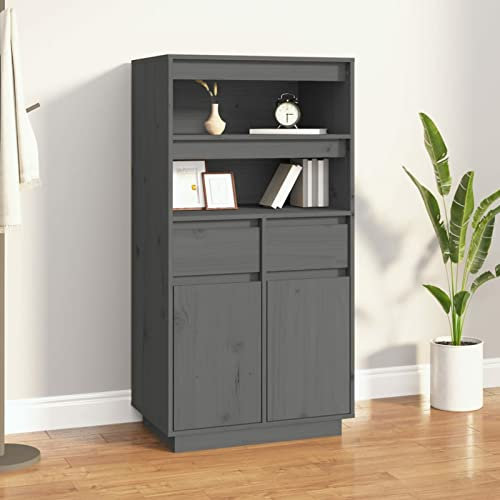 BaraSh Highboard Grau 60x40x116,5 cm Highboard Wohnzimmer Esszimmerschrank Wohnzimmer SchräNke Highboard Vintage Buffetschrank Massivholz Kiefer