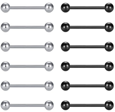 FECTAS 12 unids 14 G Acero quirúrgico pezón Piercing Lengua Bar Set Body Piercing Joyería 16 mm