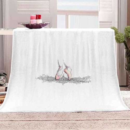 Kuscheldecke 220x240 Ballettschuhe, Flanell Fleecedecke 3D Weiß Weiche und Warme Decke, als Sofadecke Wohndecke Tagesdecke Wolldecken, für Kinder Erwachsene L3018