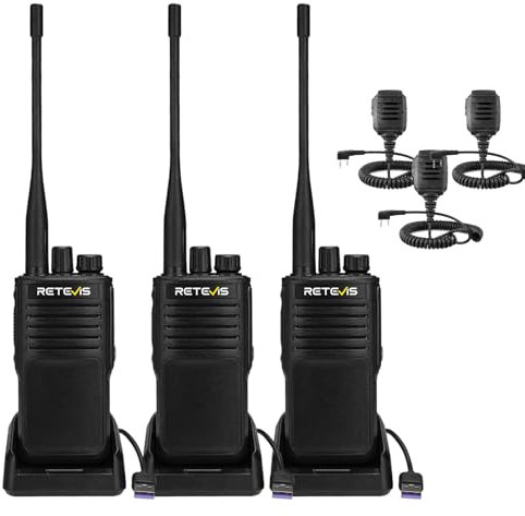 Retevis P62 Walkie Talkie Wasserdicht IP68, Langstrecken Funkgerät mit Lautsprechermikrofon, Dual Band Mann-Down-Alarm, 2500mAh Profi Funkgeräte Set für Baustelle, Industrie (Schwarz, 3 Stück)