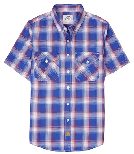 Dubinik® Camicia bambù Camicia Uomo Maniche Corte Regular Fit Casual Quadri Taschino Traspirante Camicia Maniche Corte Uomo Viola Blu e Bianco M