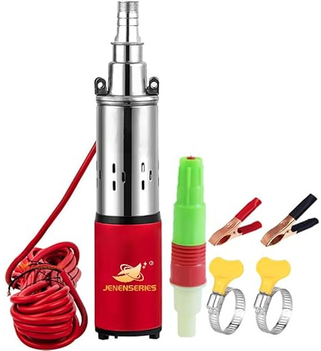 JENENSERIES 12V Deep Well Submersible Pump solar DC 250W Electric Powered Water Pump kits with 1 Outlet Screw Pump max.98ft Lift,396GPH Flow, for Irrigation Agricultural Garden Home