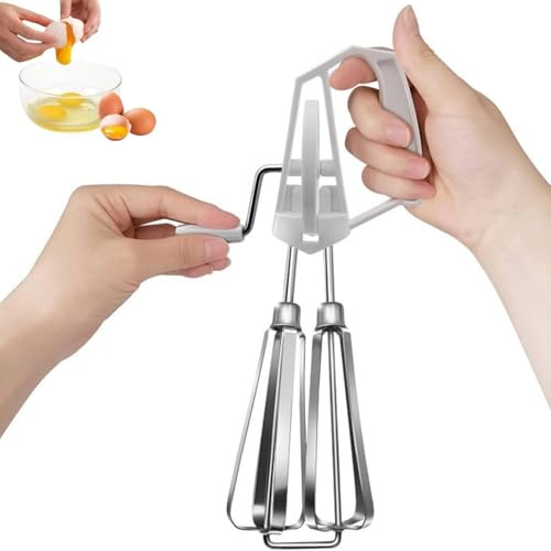 Batidor De Huevos, Batidor De Mantequilla Mezclador De Manivela Batidor De Huevos Con Manivela Batidora De Manivela Batidor De Huevos Manual Acero Inoxidable(White)