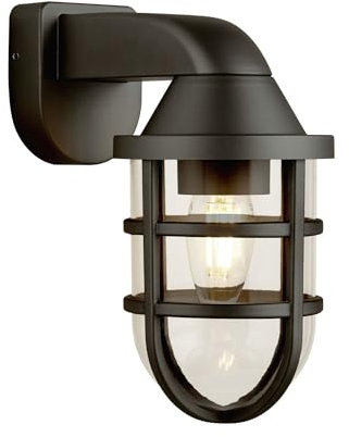 Licht-Erlebnisse Wandlampe außen Schwarz IP44 E27 H: 21 cm klein Maritim Außenwandleuchte Hof Terrasse Außenleuchte Haus Garten