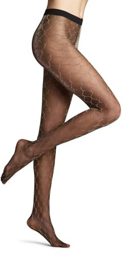 FALKE Damen Strumpfhose Fascination 20 DEN W Ti transparent gemustert 1 Stück, Schwarz Black/Gold 3335, M