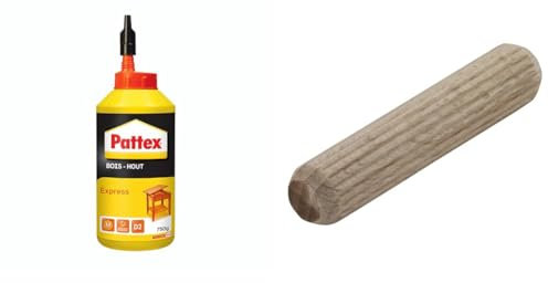 Pattex | Colle Bois Express (biberon de 750 g) – Colle à bois transparente à séchage rapide & wolfcraft 2907000 - Lot de 150 Tourillons - Diamètre 8x40 mm