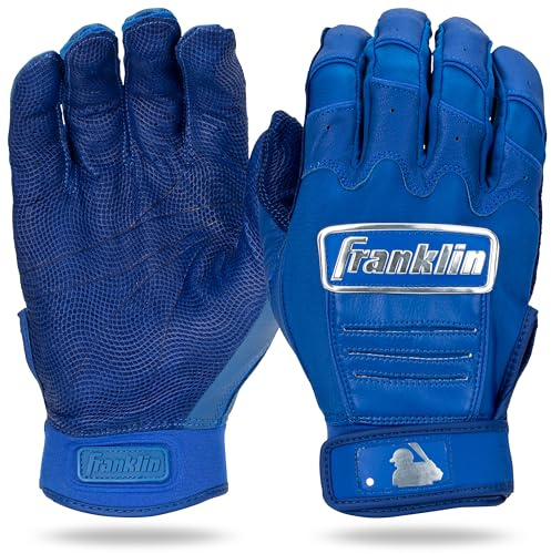 Franklin Sports MLB Batting Gloves - CFX Pro Chrome Adult + Youth Batting Gloves Pair - Baseball + Softball Gear for Kids - Premium Leather - Royal/Chrome - Youth Small