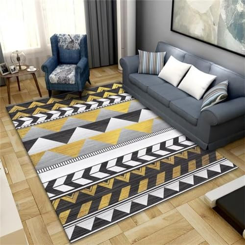 RUGMRZ Rug Carpet 70x140CM kinderzimmer teppiche büro Teppich Gelb Moderner pflegeleichter Jugendteppich mit geometrischem Muster Flur lang