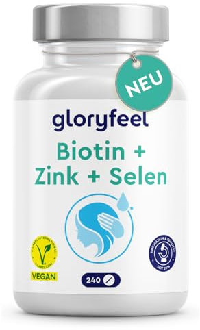 Biotin Hair Growth Tablets - Complex with Zinc and Selenium - Hair, Skin and Nail Supplements for Men & Women - 240 Tablets - 100% Vegan