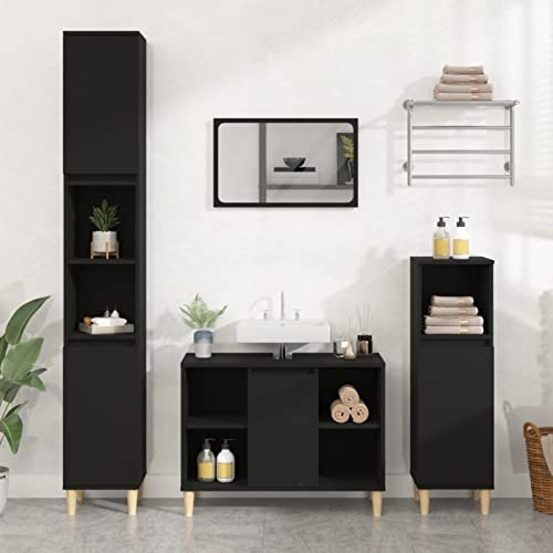 Bulliing Meuble d'évier Noir 80x33x60 cm Bois d'ingénierie,Vasque À Poser Salle De Bain,Lavabo Salle De Bain