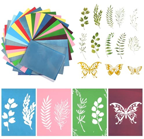 52 Stück Random Color Cyanotypie Papier Kit mit Stück Cyanotypie Material, A5 Cyanotype Papier mit Cyanotypie Clip, Hochempfindliches Sonnendruckpapier für Wandkunst Dekoration