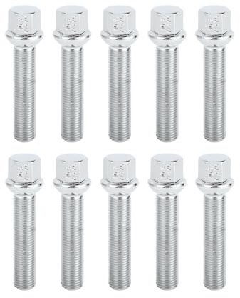 TUCKBOLD Bullone per ruota a sedile sferico M14x1.5mm per Volkswagen 19mm Esagono 60mm Lunghezza asta Robusto | Bulloni allungati Tono argento 10 pz