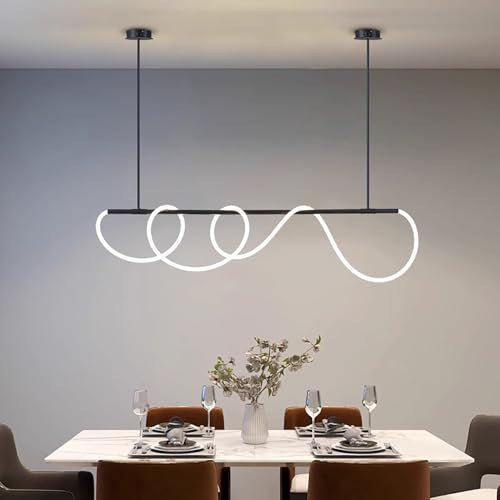 LED Pendelleuchte Esstisch Dimmbar Hängeleuchte mit Fernbedienung ,Moderne Linear design Kronleuchter,360° Beleuchtung,Höhenverstellbar, Hängelampe für Esszimmer Arbeitszimmer Küche (schwarz, L200cm)