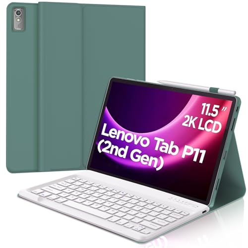 WINCHKING Funda con Teclado para Lenovo Tab P11 2nd Gen 11.5 Pulgadas, Desmontable Funda con Teclado para Lenovo Tab P11 2023, Inalámbrico Bluetooth Magnético Keyboard, QWERTY Español Ñ, Verde Oscuro