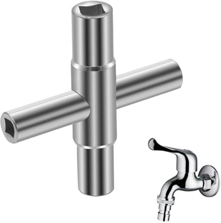 4 Way Faucet Wrench - Cross Tap Wrench Square Wrench | 4 in 1 Sillcock Wrench Steel Faucet Wrench Tap Wrench Cross Wrench Socket Wrench Cross Water Wrench for Faucet Taps
