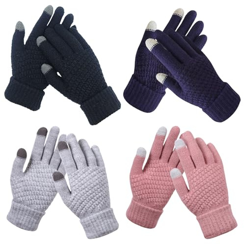 BDSHUNBF 4 Paar Touchscreen Handschuhe Damen Winter, Winterhandschuhe Warm Gefüttert Strickhandschuhe Elastische Manschette Winter Texting Handschuhe, Fingerhandschuhe rutschfest