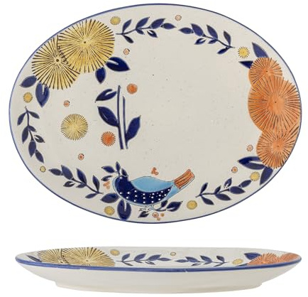 Creative Collection Lynna Plateau de service, bleu, grès, L 34 x H 3,5 x l 25 cm