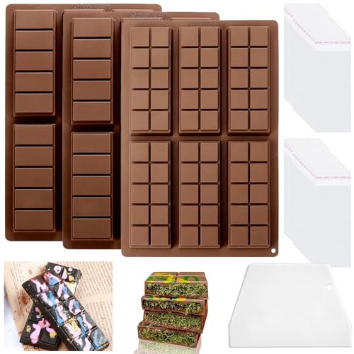 UZSUZZ 3 Pezzi Stampo Cioccolato In Silicone, Stampo per Barretta di Cioccolato per Tavolette di Cioccolato Fai Da Te, Praline, Forme Quadrate e Rettangolari Stampi Cioccolatini