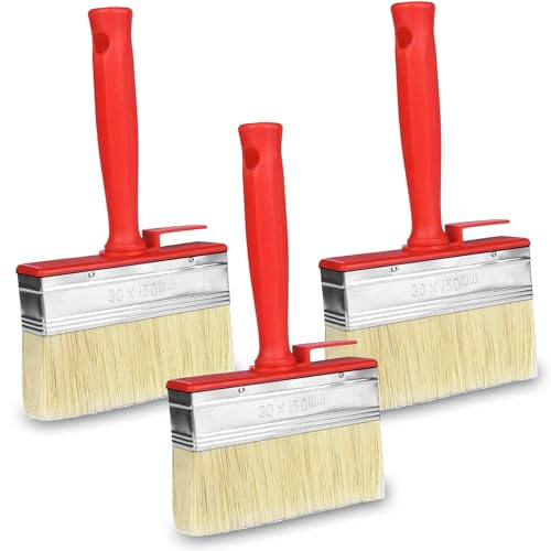 3 stycken väggborstar, 120 mm x 30 mm ytmålare, lätta plastborst, väggborste, för lösningsmedelshaltiga färger, glasyrer, träolja, röd