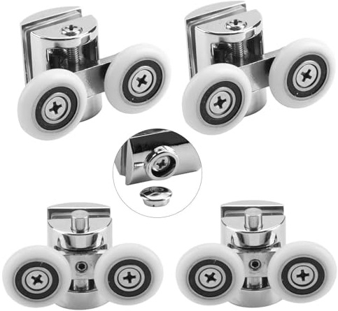 CROWNSHOP Shower Door Wheels 25mm Zinc Alloy Shower Door Rollers Shower Door Fixing Pulleys Industrial Stem Casters 4 Top+4 Buttom (4)