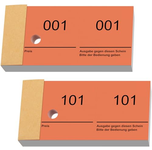 Nezyo Doppelnummern Blöck 1-200 Tombola Lose mit Zahlen Nummernblöcke Zahlenblöcke 10cm X 5cm Raffle Tickets für Garderobe Verlosung Events Messen Eintrittskarten und Leckereien(Orange)