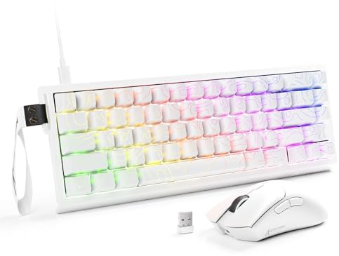 ATTACK SHARK X68 HE & R1 Gaming Tastatur Maus Set, 8000 Hz Rapid Trigger-Kabeltastatur, 0,01mm RT-Genauigkeit, Snap Tap, 59g Superlight Kabellose Maus, 18000DPI, Bluetooth/Kabel/2,4G, Weiße Konturen