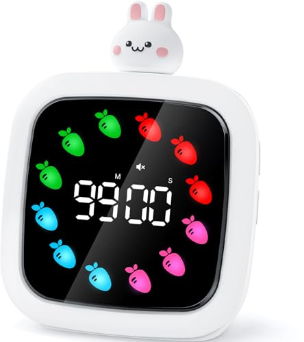 Yunbaoit Minuteur Visuel, Compte à Rebours Silencieux Rechargeable de 99 Minutes, 9 Options D'affichage en Couleur, Outil de Gestion du Temps pour Les Enfants et Les Adultes (Lapin)