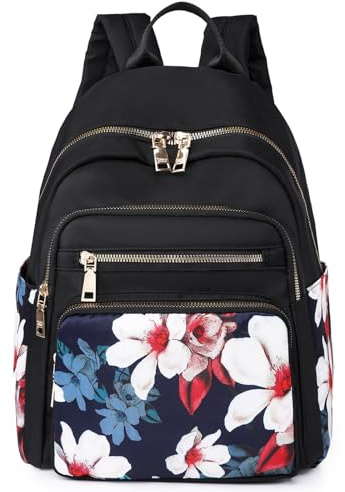 Kommodum - Zaino Donna Elegante Zainetto Viaggio Borsa a Spalla Borse Casual Multi-tasche con Tessuto Leggero impermeabile Tasca antifurto con Disegno Fantasia km34 (MAGNOLIA)
