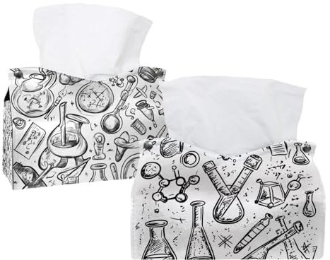Confezione da 2 custodie per fazzoletti in pelle per la chimica e la scienza (3) porta fazzoletti per il viso, organizer per la carta, per bagno, piano di lavoro, tavolo, auto