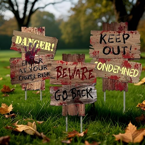 ROEOWENE 3PC Warnschilder Halloween Deko Outdoor Grabstein Halloween Schild | Horror Deko Garten Draußen Gruselige Helloween Gartendeko Erschrecken Halloween-Dekoration für Vorgarten,Rasen,Friedhof