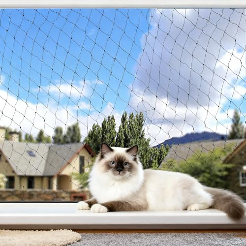 STFZAE Katzennetz für Balkon, 3x6m Katzennetz Drahtverstärkt Ohne Bohren, Katzengitter Fenster, Katzenschutznetz für Katzen zur Sicherung von Balkon, Terrassen, Dachluken,Türen,Fenster - Schwarz