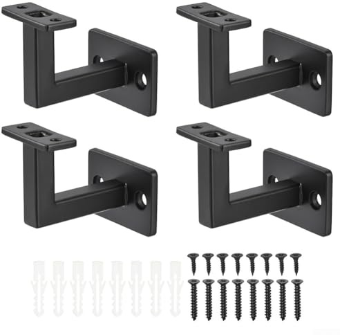 TONIXY 4 Stück schwarze Karbonstahl-Treppen-Handlauf-Halterungen, Geländerschiene für Treppen, Wandhalterung, Stütz-Hardware