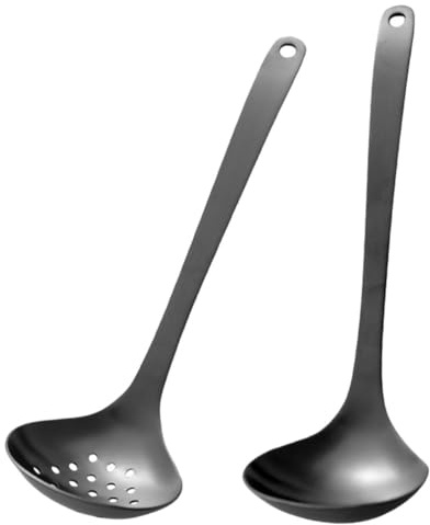 LOLIPPYY Cucchiaio Schiumarola Nero con Manico Lungo Mestolo Servizio Zuppa Cucchiaio Portata Resistente e Facile da e Ristorante