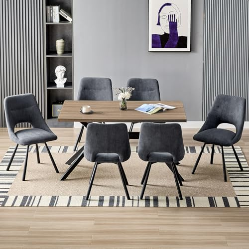 LEWE Essgruppen Rechteckig Esstisch aus Holz mit 6 Drehbare Stühlen | 140 x 80cm Esstisch mit Gepolsterte Esszimmerstühle, Drehbar 360°,Breitere Sitzfläche, für Küche Esszimmer und Wohnzimmer
