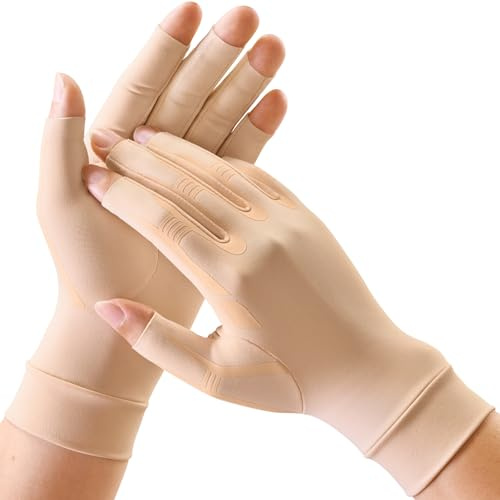 FREETOO Hochelastische Arthritis Handschuhe, Anliegende Kompression Handschuhe Damen Herren für Finger und Handgelenk, Fingerlose Orthopädische Handschuhe für Arthrose Karpaltunnel Schwellungen