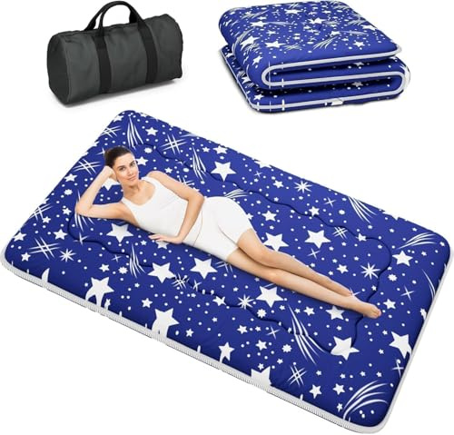 Kiseely Materasso futon, materasso da pavimento giapponese, Materasso futon pieghevole portatile, Materassino per portatile pieghevole con tappetino Tatami con borsa e cinghia (Blu GV1, 150X200cm)