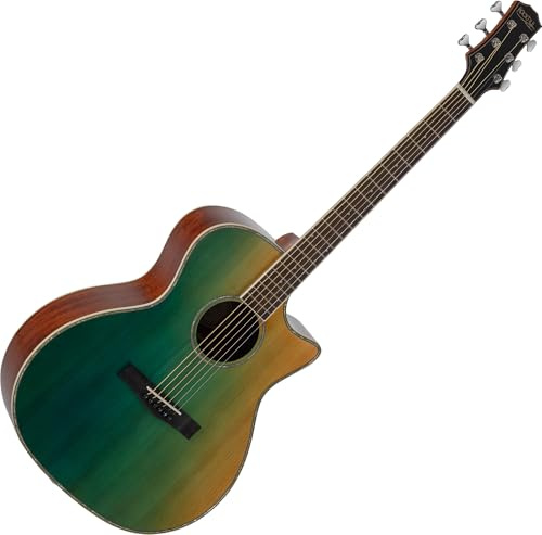 Rocktile WSC-150C-GN/BU Chitarra Western - Chitarra Acustica Grand Auditorium a 6 Corde con Cutaway - Top in Abete Massello & Corpo in Mogano - Tastiera in Palissandro - Finitura Lucida - Verde/Blu