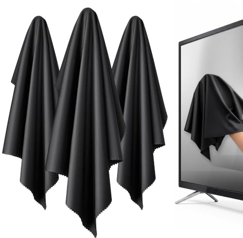 Kleantoday XL Premium Screen Cleaning Cloth 16 x 16 Inches, 3 Pack Microfiber TV Screen Cleaner cloth for OLED LED TVs, Computer Monitors, Laptops, Tablets & Car Displays, Lint-Free Streak-Free, Black
