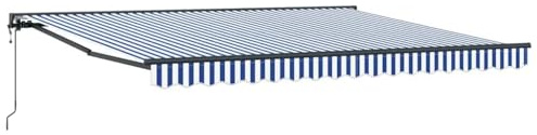 QJBSAVVA Tenda da sole con braccio articolato, 400 x 300 cm, blu e bianco, con mezza cassetta, azionabile manualmente ed elettricamente, telaio in alluminio per terrazza, balcone e giardino